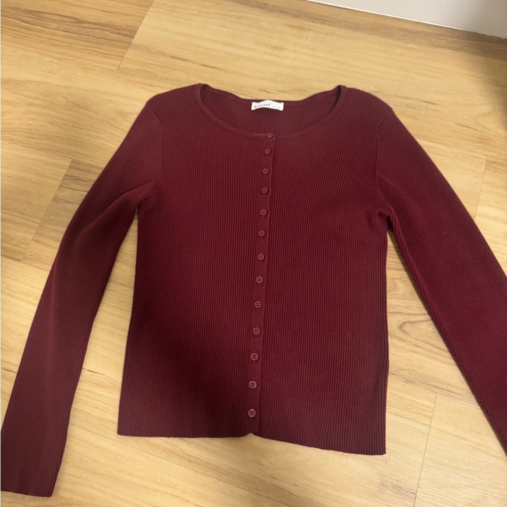 Ribbed Burgandy Button Down Sweater - image 1